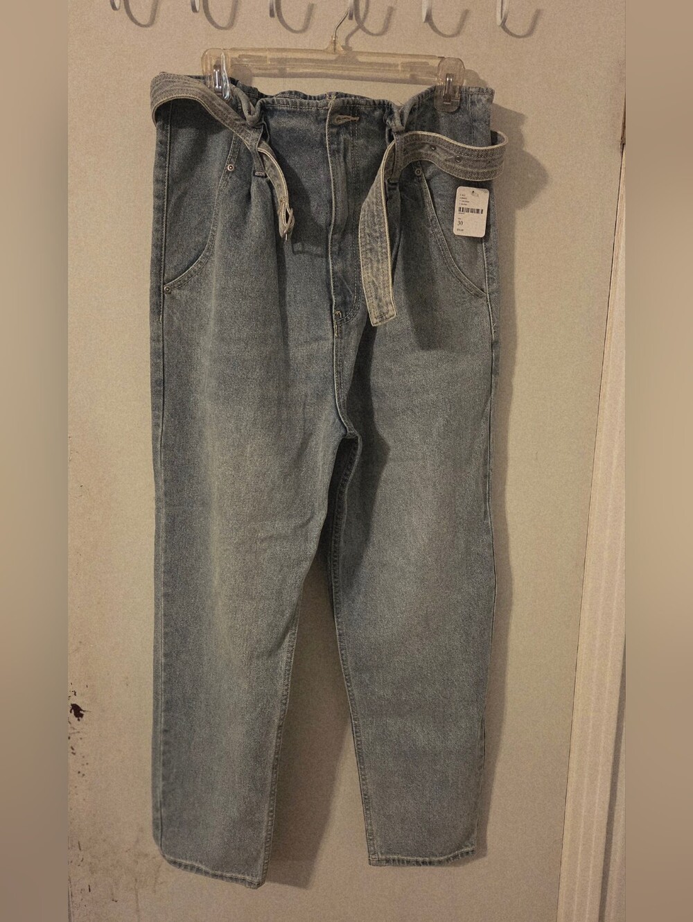 Free People High-Rise Paperbag Waist Light Wash Jeans